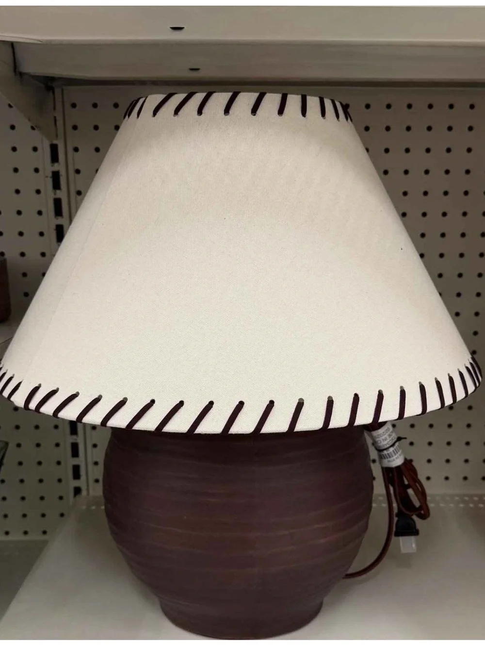 Studio McGee Brown Ceramic Table Lamp with Cream Whipstitch Shade
